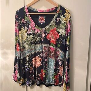 Johnny Was Pink and Green Relaxed Graphic Tunic